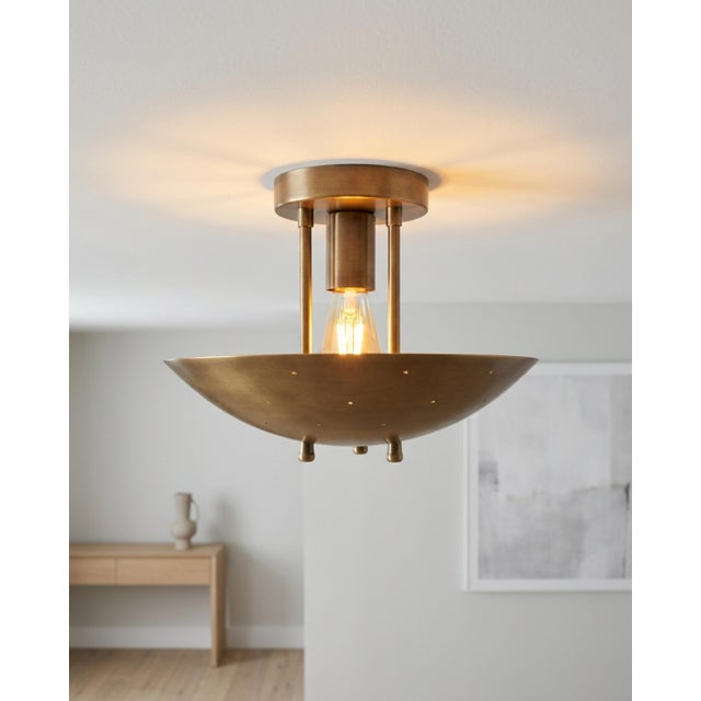 Mid-Century Modern Handmade Mid-Century Modern Brass Flush Mount Ceiling Light Art Deco Organic Design Lighting for Entryway, Bedroom, Dining For Sale - Image 3 of 16