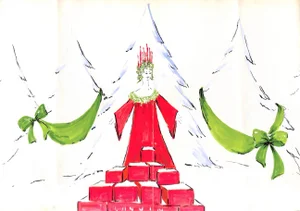 Vintage Lanvin of Paris Original Advertising Watercolor Christmas Artwork