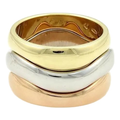 Cartier 18Kゴールド リング Cartier 18k Ring Tricolor Gold Triple Wave Puzzle Stack Band