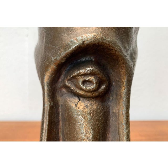 Mid-Century Brutalist Abstract Bronze Face Vase For Sale - Image 11 of 18
