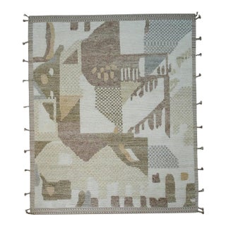 9x12 Multicolor Hand-Knotted Wool Abstract Landscape Tribal Modern Carpet Rug For Sale