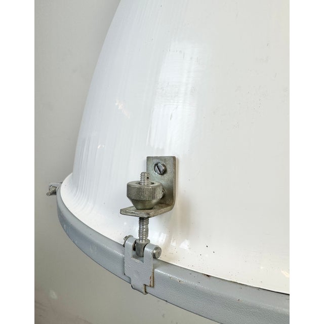 Metal Large Industrial White Enamel Lamp with Clear Glass Cover from Elektrosvit, 1960s For Sale - Image 7 of 18