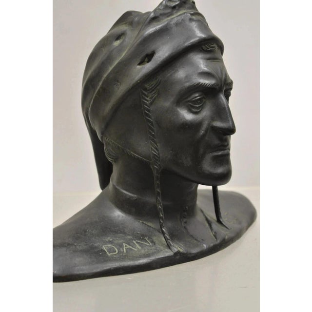 Late 19th Century Antique Cast Bronze 9" Dante Dantes Alighieri Bust Sculpture Statue For Sale - Image 5 of 11