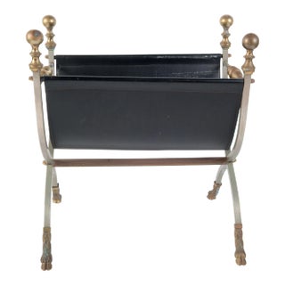 Steel, Brass & Leather Maison Jansen Style Magazine Stand For Sale
