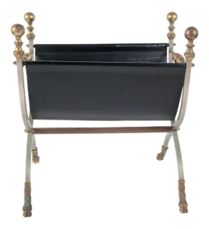 Steel, Brass & Leather Maison Jansen Style Magazine Stand