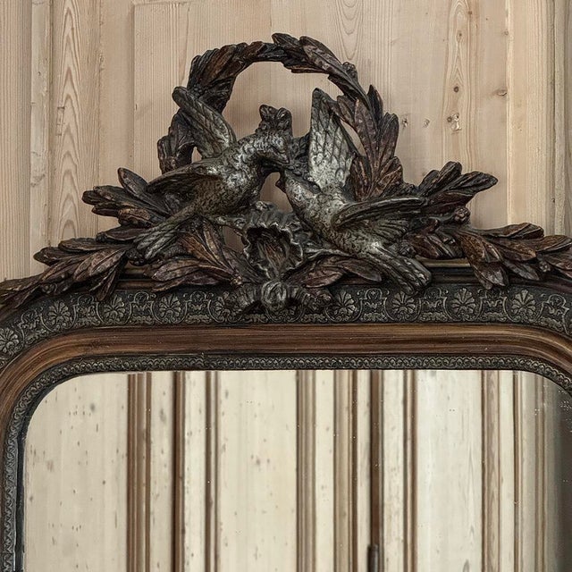 Antique French Napoleon III Mirror in the Louis XVI Style With Lovebirds For Sale - Image 10 of 18