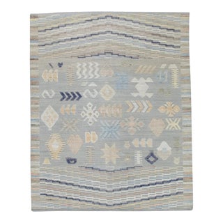 Turkish Kilim Rug Early 21st Century Blue Kilim Wool Flatweave 8'5" X 10'5" For Sale