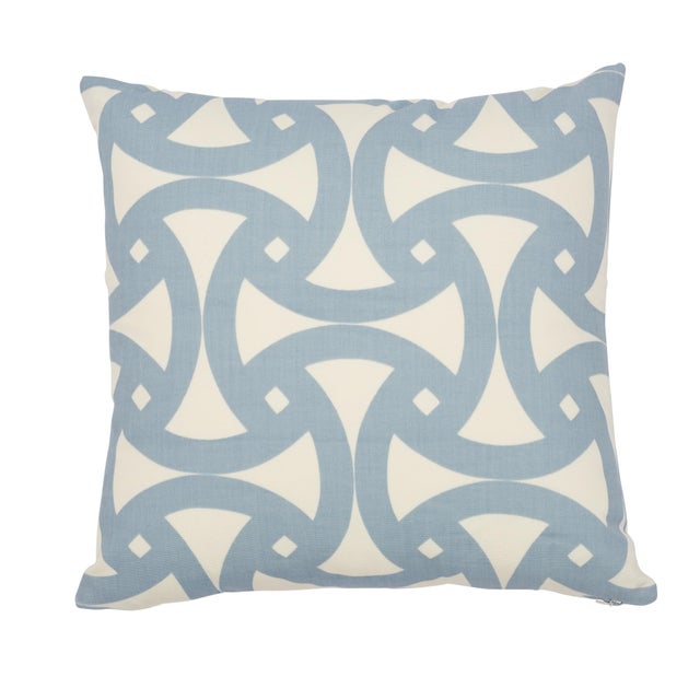Early 21st Century Contemporary Schumacher Santorini Print Indoor/Outdoor Pillow in Sky For Sale - Image 5 of 5