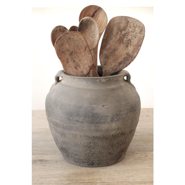 Farmhouse Antique Rustic Pottery Utensil Holder/Cache Pot Matt Gray For Sale - Image 3 of 5