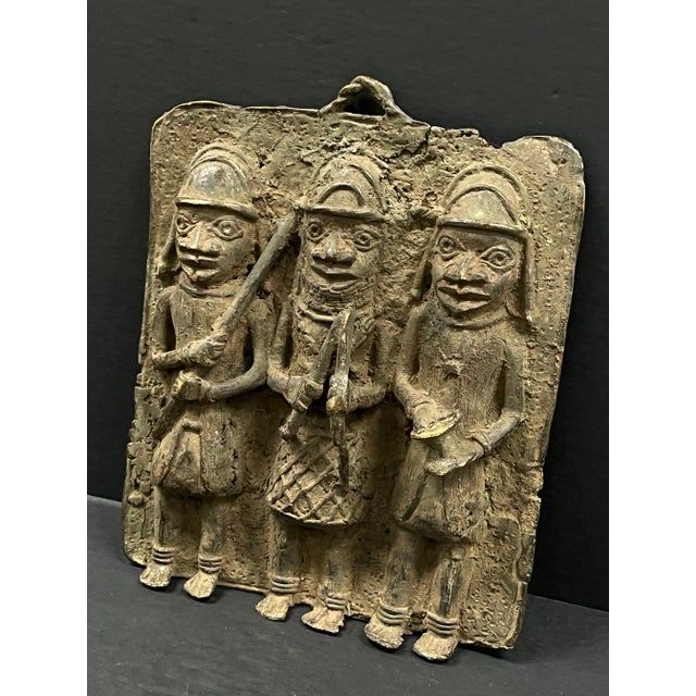 Late 20th Century Vintage African Tribal Art Benin Bronze Plaque For Sale - Image 5 of 10