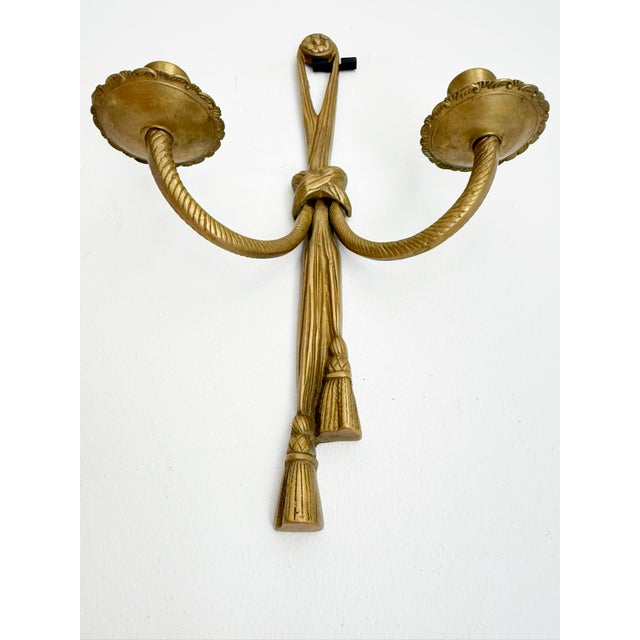 Vintage Brass Double Wall Candle Sconce, 1950s For Sale - Image 12 of 15