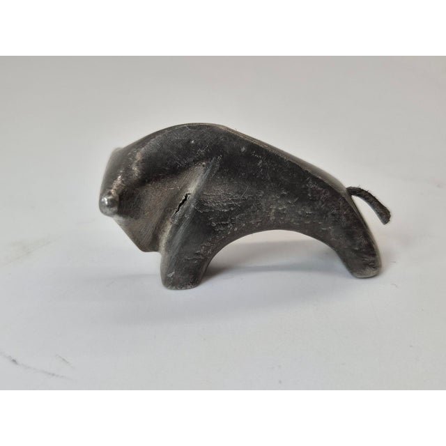 Vintage Metal Animal Figurine with Leather Tail, 1960s For Sale - Image 6 of 11