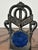 Art Nouveau metal and blue velvet watch stand with floral decorations Dimensions: height 13 cm, width 8 cm, depth 7 cm...