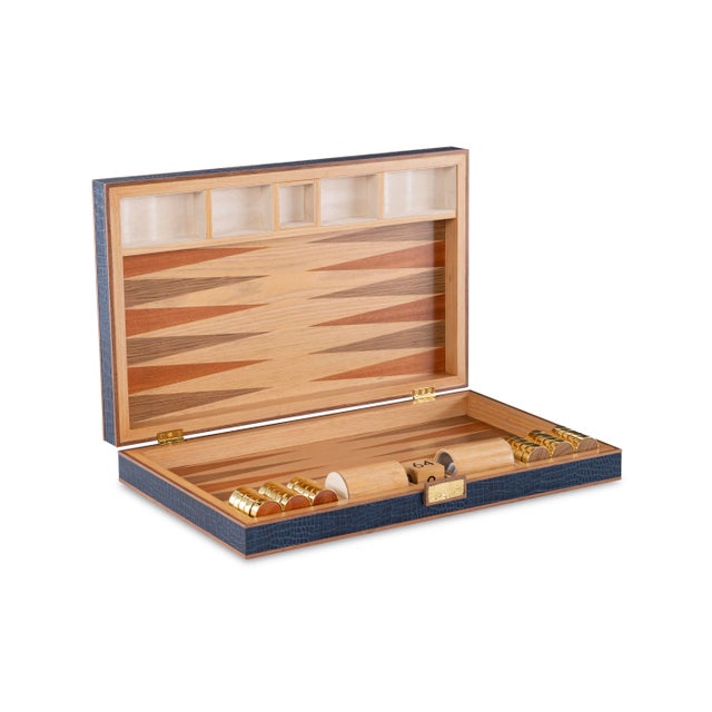 Traditional Maitland-Smith Navy Leather Game Board For Sale - Image 3 of 3