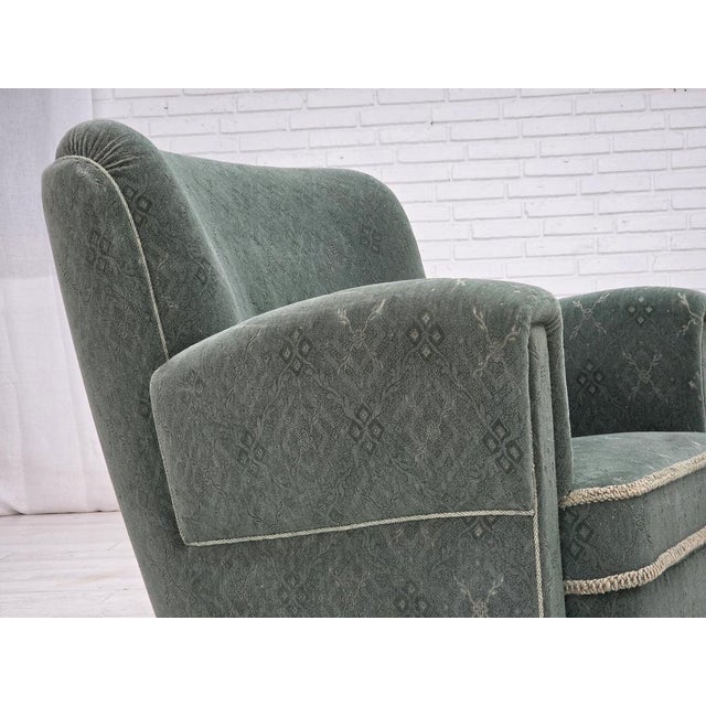 Vintage Danish Lounge Chair in Light Green Furniture Wool, 1960s For Sale - Image 16 of 18