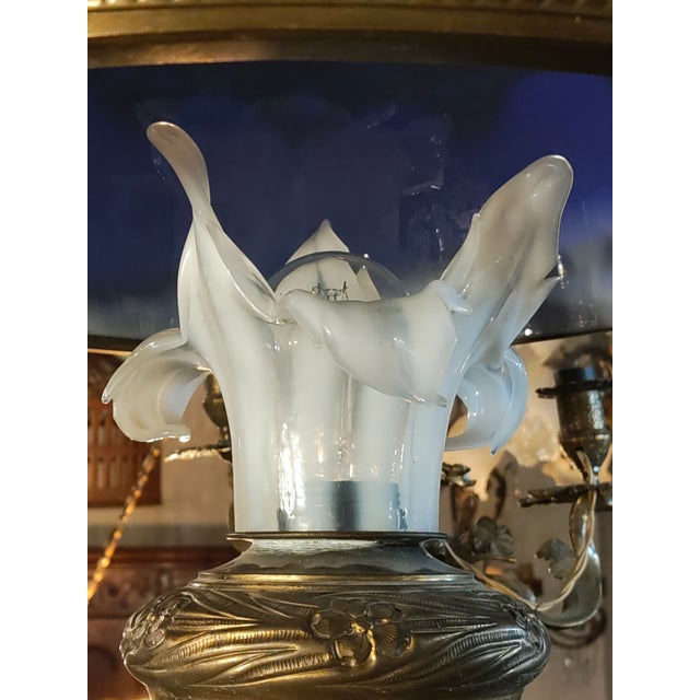 Bronze 1880s French Bronze and Cobalt Opaline Chandelier – Var Region, Provence For Sale - Image 8 of 9