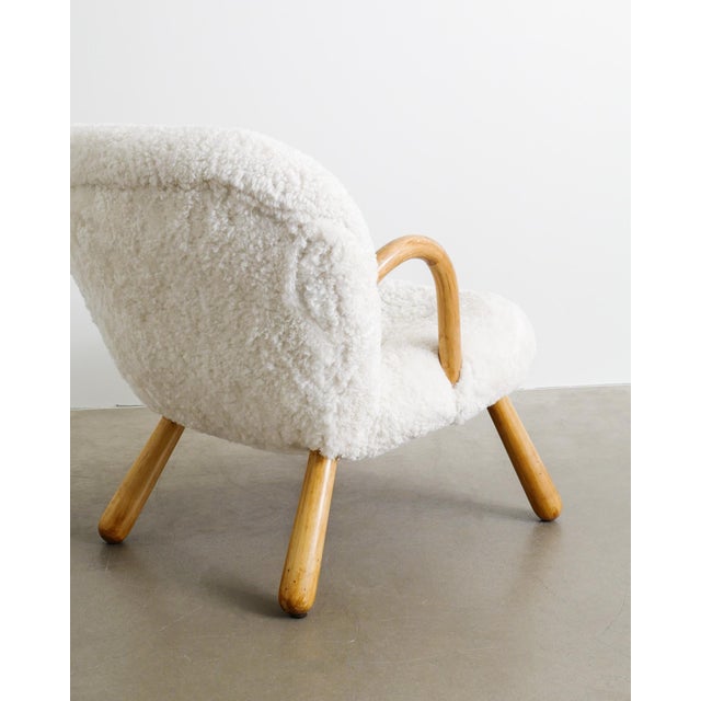 Vintage Danish Wooden Sheepskin Clam Chair by Arnold Madsen for Madsen & Schubell Denmark, 1940s For Sale - Image 4 of 7