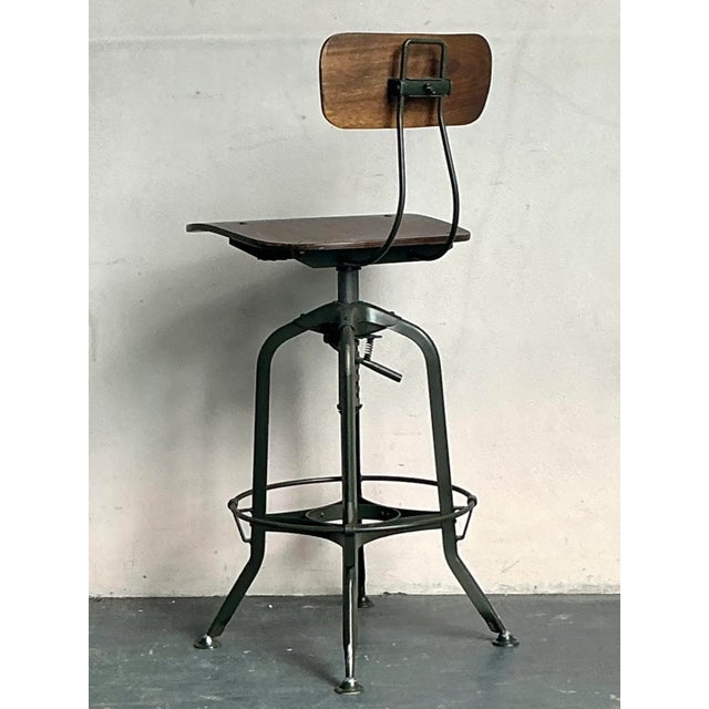 Vintage Boho Industrial Swivel Stool For Sale - Image 4 of 5