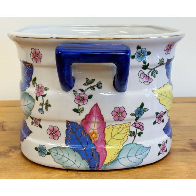 Ceramic Large Porcelain Tobacco Leaf Motif Foot Bath or Planter For Sale - Image 7 of 9