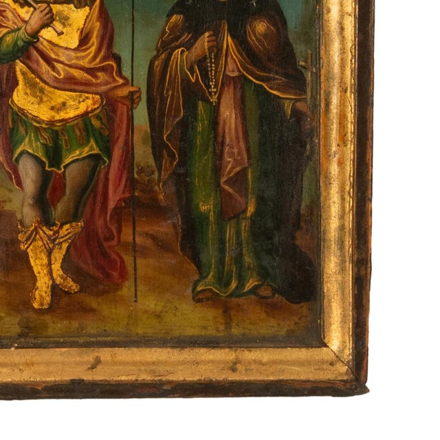 Paint Antique Greek Orthodox Gilded Hand-Painted Egg Tempera Double Sided Icon, 1850 For Sale - Image 7 of 15