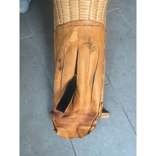 Camel Vintage Basque Jai Alai Cesta, Hand-Woven Reed and Leather For Sale - Image 8 of 12
