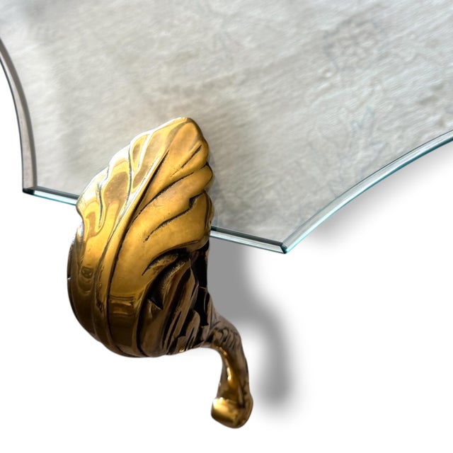 Vintage Hollywood Regency Cast Bronze & Shaped Glass Coffee Table in the Manner of p.e. Guerin For Sale - Image 4 of 7