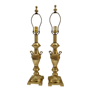 Vintage Italian Hollywood Regency Neoclassical Tall Brass Table Lamps - a Pair