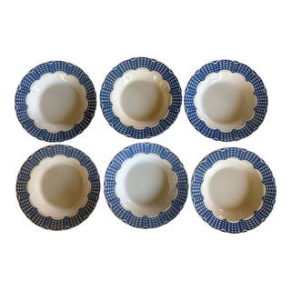 Set of 6 Vintage Blue Gingham Check Bowls by Quadrafoglia Lillian Vernon For Sale