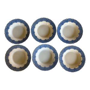 Set of 6 Vintage Blue Gingham Check Bowls by Quadrafoglia Lillian Vernon