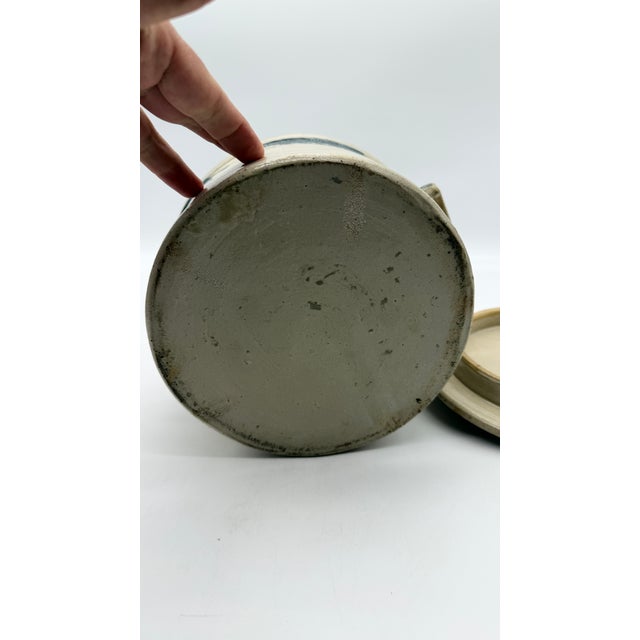 A Very Fine and Rare Philadelphia Bristol Glazed Stoneware Cake Crock With Lid by Thomas Haig Jr, Circa 1870’s For Sale - Image 10 of 18