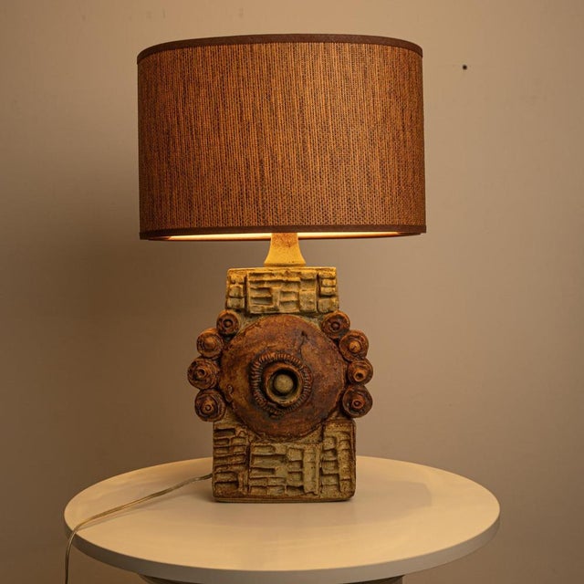 Metal Ceramic Table Lamp by B. Rooke with Lampshade by René Houben, 1960s For Sale - Image 7 of 18