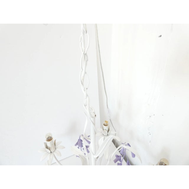 Vintage French Tole Chandelier Lavender Wisteria For Sale - Image 4 of 12