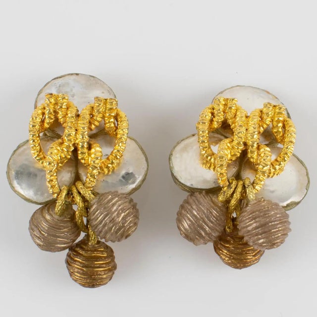 Monique Vedie, Line Vautrin School Golden Talosel Resin Clip Earrings For Sale - Image 9 of 9