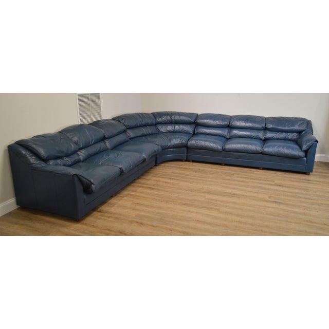 Hancock & Moore Vintage Blue Leather Sectional Sofa Chairish