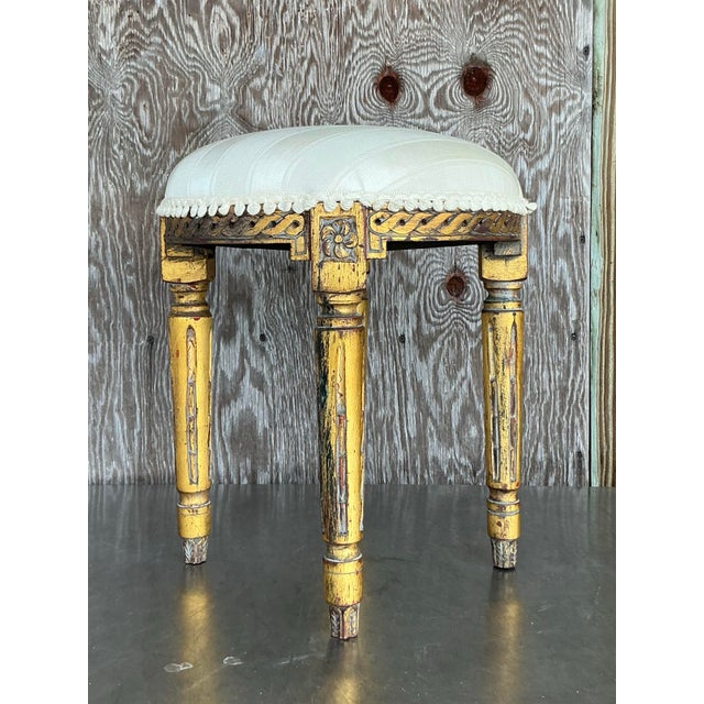Vintage Regency Patinated Low Stool For Sale In West Palm - Image 6 of 9