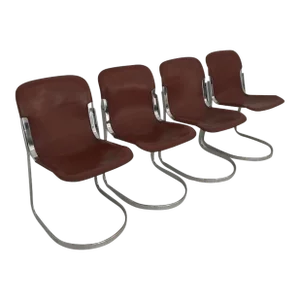 Late 20th Century Set of Four Willy Rizzo Attributed Leather Chairs