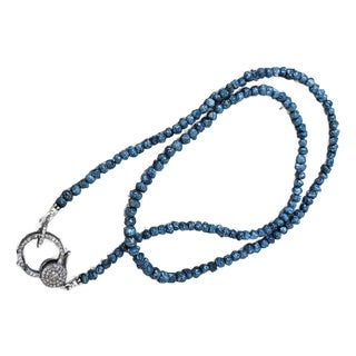 Blue Sparkling Raw Diamond Nugget Beaded Necklace Diamond Clasp For Sale