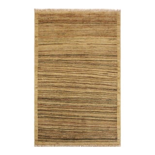 Boho Chic Gabbeh Beige/Green Wool Rug - 3'0'' X 4'9'' For Sale