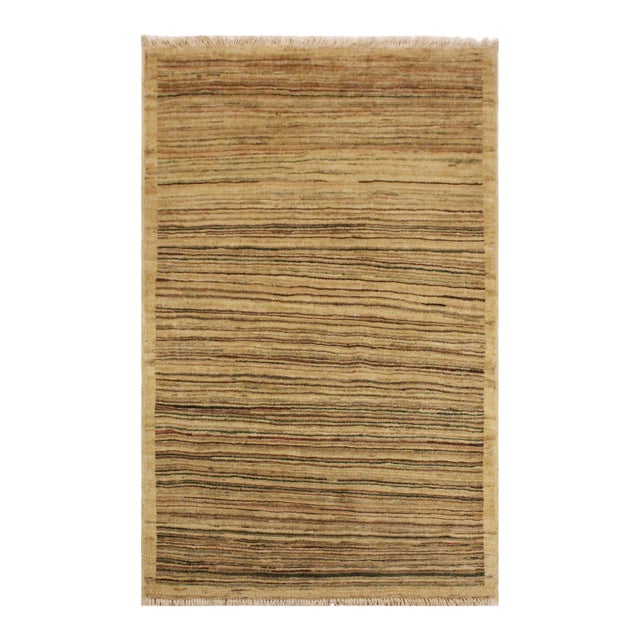 Boho Chic Gabbeh Beige/Green Wool Rug - 3'0'' X 4'9'' For Sale