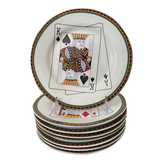 Late 20th Century American Atelier Casino 5269 Porcelain 8" Salad or Snack Plates. Playing Cards - Set of 8 For Sale