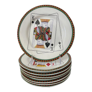 Late 20th Century American Atelier Casino 5269 Porcelain 8" Salad or Snack Plates. Playing Cards - Set of 8
