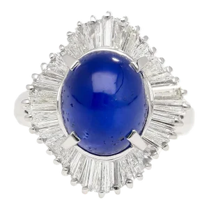 7.04 Carat Star Sapphire and Diamond Platinum Ballerina Ring Size 6