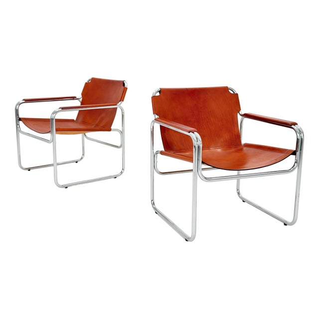 Mid-Century Modern Italian Leather and Chrome Lounge Chairs Jox Interni, 1970s For Sale