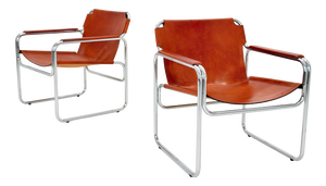 Mid-Century Modern Italian Leather and Chrome Lounge Chairs Jox Interni, 1970s