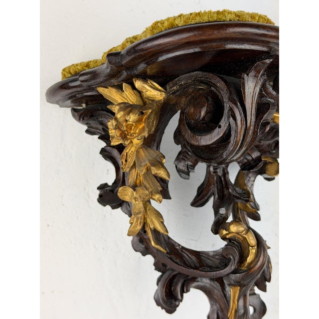 Antique Victorian Rococo Hand-Carved Wooden Wall Shelf with Gilt Accents For Sale - Image 14 of 16