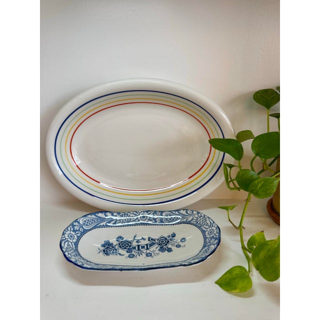 Mid-Century Modern Mid 20th Century Mid-Century Modern Italian Hand-Painted Pottery Platter by Primula, Rainbow Striped For Sale - Image 3 of 7