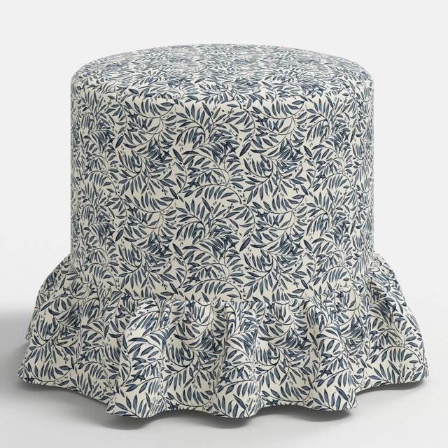 Not Yet Made - Made To Order Stoffer Home x Cloth & Company Bernadette Ruffle Drum Ottoman in Willow Vine Navy For Sale - Image 5 of 5