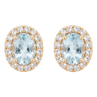 Royal Aquamarine Studs Earrings | 18k Gold Plated Dainty Gemstone Studs | March Birthstone Studs for Woman - A Pair For Sale