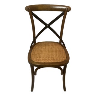 Mid 20th Century Thonet Style French Bistro Cross Back Chair With Woven Rattan Seat For Sale