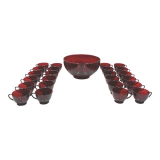 Vintage Ruby Glass Punch Bowl Set - 25 Pieces For Sale
